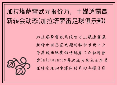 加拉塔萨雷欧元报价万，土媒透露最新转会动态(加拉塔萨雷足球俱乐部)