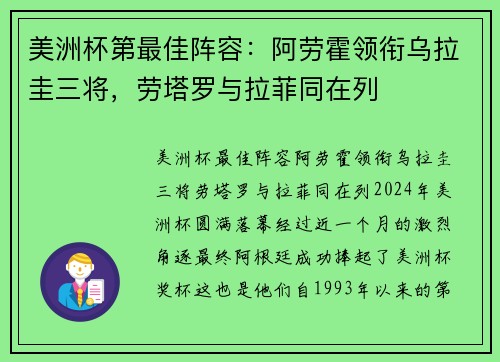 美洲杯第最佳阵容：阿劳霍领衔乌拉圭三将，劳塔罗与拉菲同在列